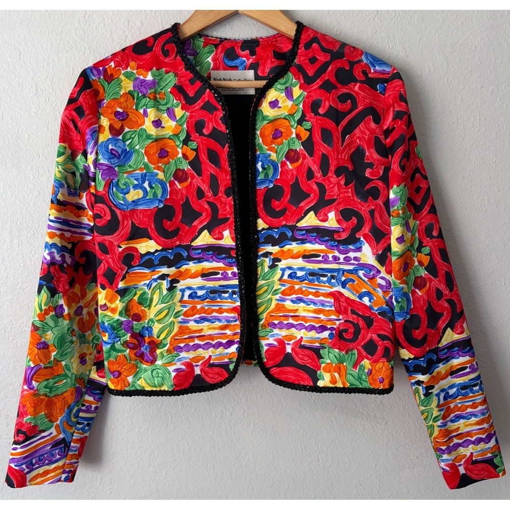 Nah Nah Collections Women Abstract Floral Bolero Jacket 8 Vintage Sequin Trim